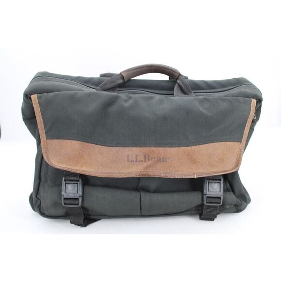 Vintage L. L. Bean Nylon/Leather Trim Laptop Messenger Briefcase Bag - Picture 1 of 16